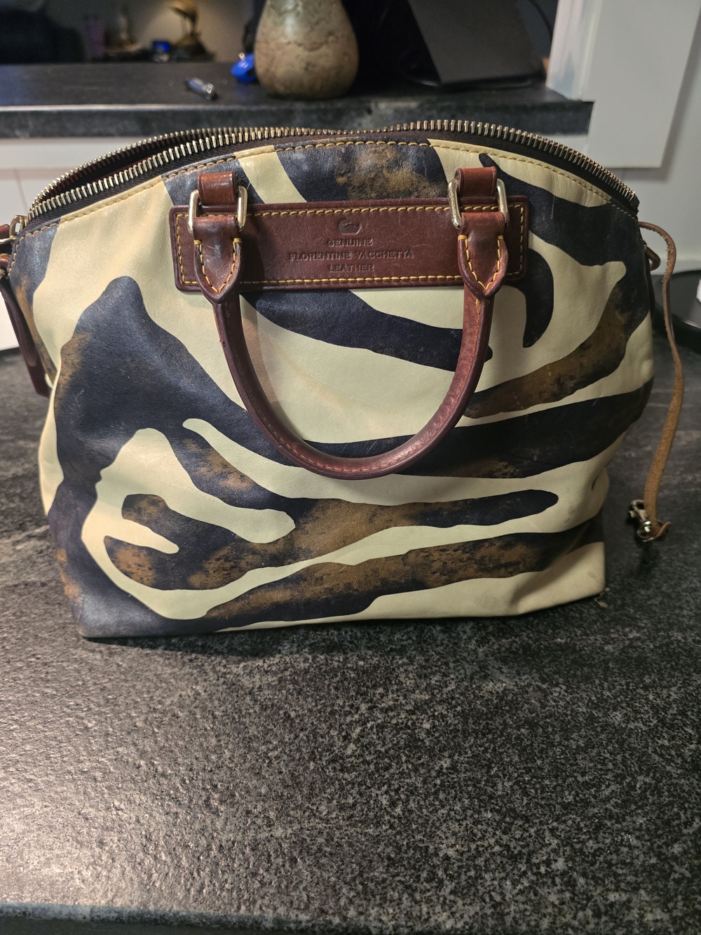 ​Dooney & Bourke Florentine Vacchetta Leather Satchel Bag Zebra Print